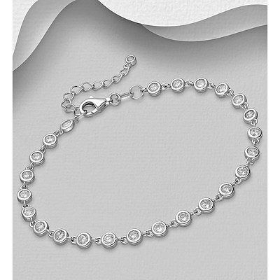 Sterling Silver Bracelet - Set With Round Brilliant-Cut Cz Simulated Diamonds