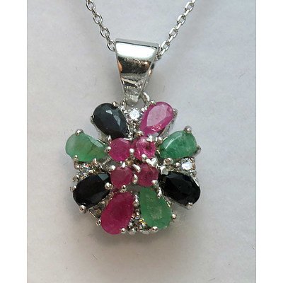 Sterling Silver Sapphire, Ruby & Emerald Pendant
