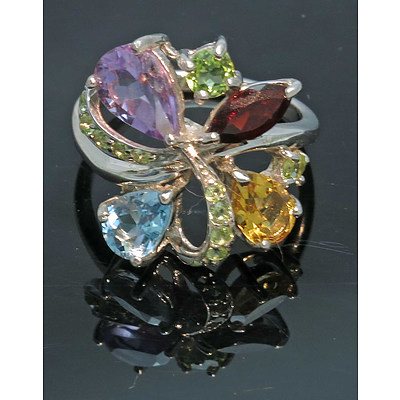 Sterling Silver Dress Ring Set With Natural Gems