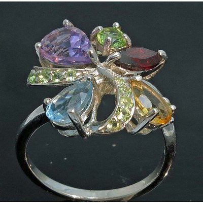 Sterling Silver Dress Ring Set With Natural Gems