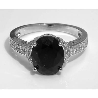 Black Cz Dress Ring - Sterling Silver