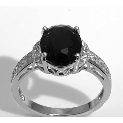 Black Cz Dress Ring - Sterling Silver
