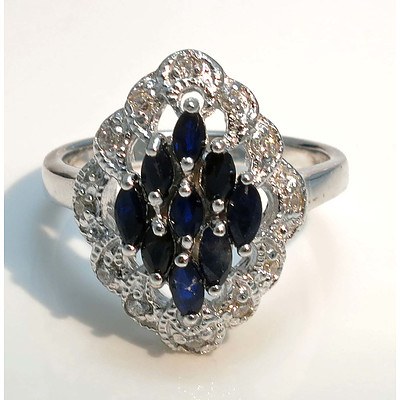 Sterling Silver Dress Ring - Set With Blue Sapphires