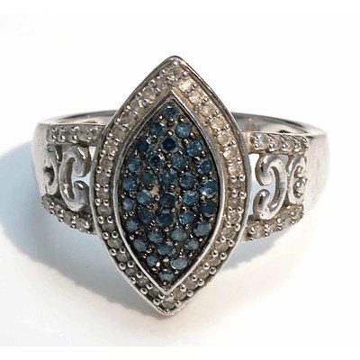 10ct White Gold Blue & White Diamond Ring