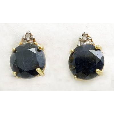 10ct Gold Blue Sapphire & Diamond Earrings
