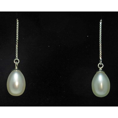 Sterling Silver Pearl-Set Thread Earrings