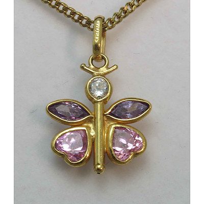 9ct Gold Italian Stylised Butterfly Pendant, Set With Czs