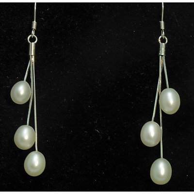Sterling Silver Triple Drop Freshwater Pearl Earrings