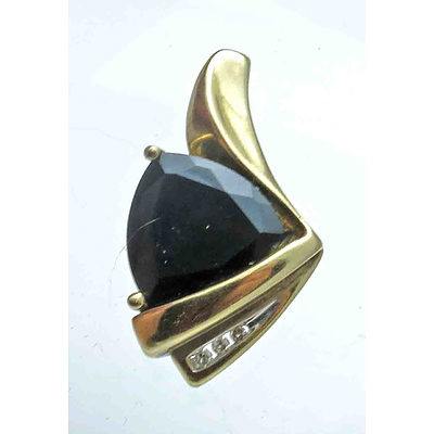 10ct Yellow Gold Black Onyx & Diamond Pendant