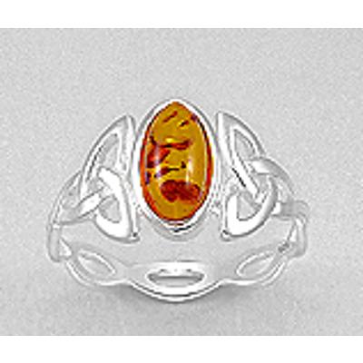 Sterling Silver Celtic Design Amber Ring