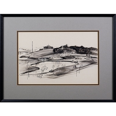 Kenneth Jack (1924-2006), Regatta Point, Canberra, Pen and Ink on Paper 