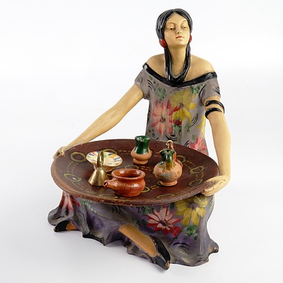 Vintage Italian Pottery Figure of a Seated Woman with Bowl