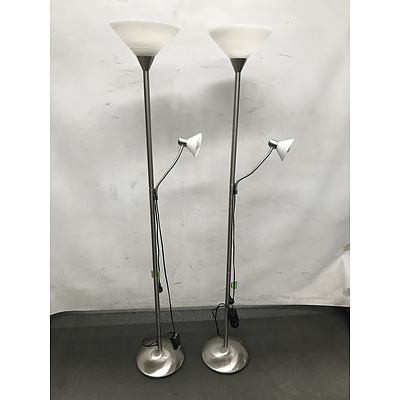 Twin Stainless Steel Floor Lamps -Lot OF Two