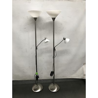 Twin Stainless Steel Floor Lamps -Lot OF Two
