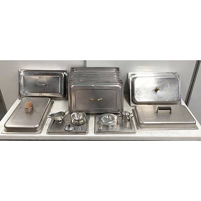 Lot Of Assorted Stainless Steel Cover Lids And Miscellaneous Wares