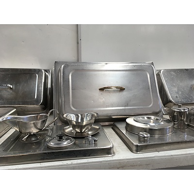 Lot Of Assorted Stainless Steel Cover Lids And Miscellaneous Wares