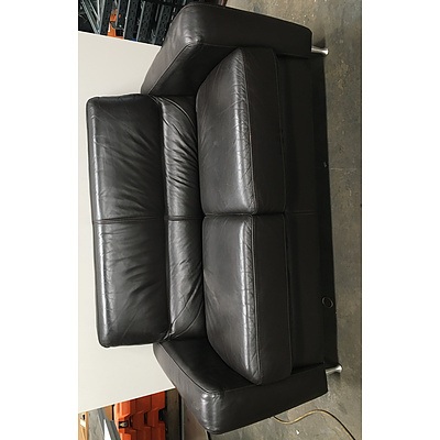 Freedom Dark Brown Leather 2 Seat Lounge - Lot Of Two