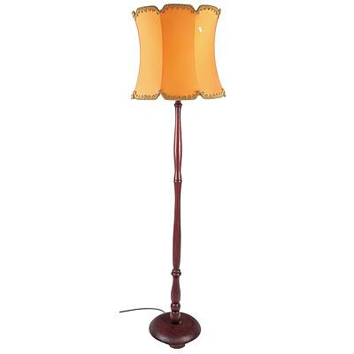 Vintage Turned Timber Standard Lamp with Orange Shade