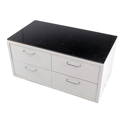 Black Glass Topped Chest of Drawers with Chrome 'D' Handles from Waks House 1 in Northbridge (Designed by Harry Seidler)