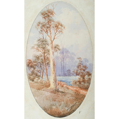 Neville William Cayley (1886-1950), Bush Landscape with Gum Tree , Watercolour