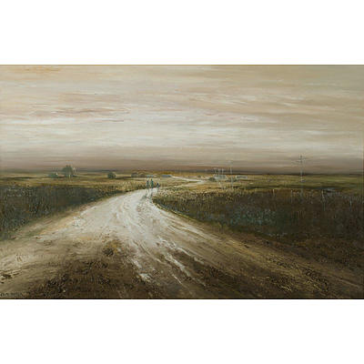 Colin PARKER (b.1941), Figures on a Country Road, Oil on Ply