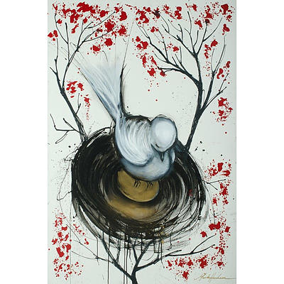 Mark HANHAM (b.1978), 'Dove in Cherry Blossom', Acrylic on Canvas