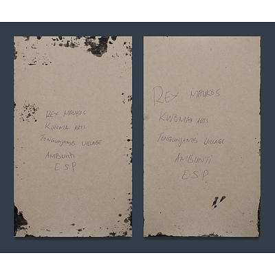  Rex MAUKOS (Papua New Guinea b.1964), 5 hand-painted works, each inscribed: Rex Maukos, Kwoma Arts, Tongunjamb Village Arnbunti, E.S.P. , Acrylic on Card (5) 