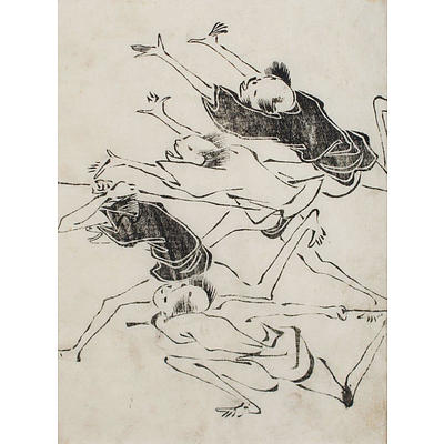 Japanese School, (2 ) Pair Toba-e Caricatures (Edo period), Woodblock Prints (2)