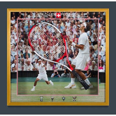 Hand-signed Roger Federer Wilson Pro Staff Racket. Framed in custom shadow box.