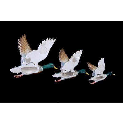 Set of Three Porcelain Flying Duck Wall Plaques