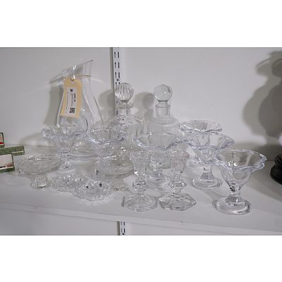 Vintage Glass Decanters, Candle Holders and Sundae Bowls