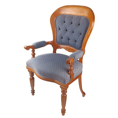 Victorian Style Rosewood Armchair with Classical Buttoned Upholstery