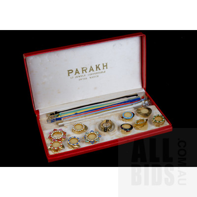 Vintage Swiss Parakh 17 Jewel Interchangeable Ladies Wrist Watch with Various Watch Faces and Straps