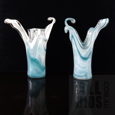 Pair Large Murano Ombre Splash Form Vases with Original Label