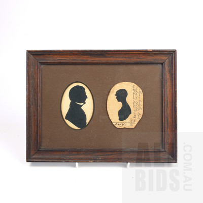 Framed Antique Shadow Silhouettes of Father and Daughter Circa 1802