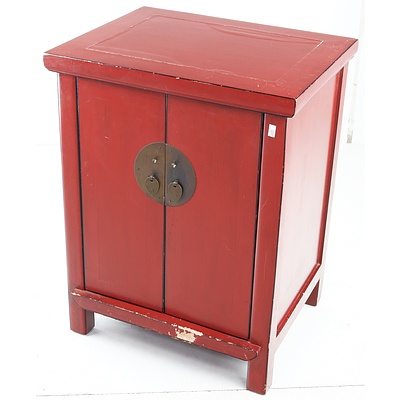Vintage Oriental Red Lacquered Cabinet with Two Doors