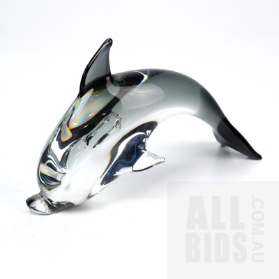 Vintage Smokey Glass Murano Dolphin Signed by Artist with Original Sticker