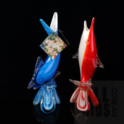 Two Retro Italian Studio Art Glass Fish