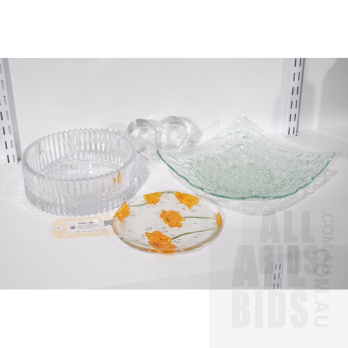 Vintage Textured Glass ware Plates and Large Serving Bowl Plus Valery Handmade Turkish Bud Vase (5)