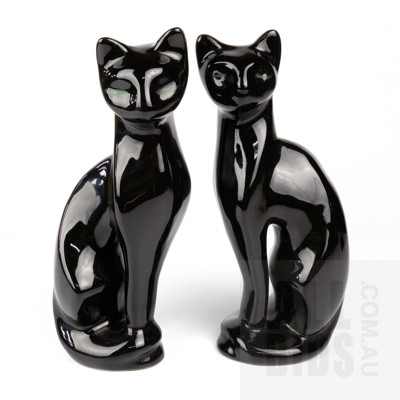 Retro Pair Black Porcelain Cats