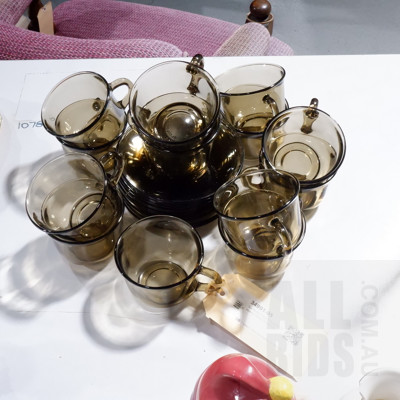 Ten Retro French Arcoroc Smokey Glass Duos (23)