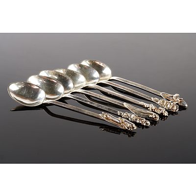 Set of Six Sterling Silver Teaspoons with Flower Handles - Marked JRH