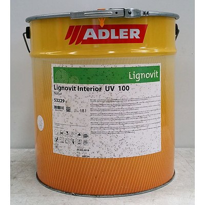 18 Litre Drums of Adler Lignovit Interior UV 100 Natural Timber Coating - New