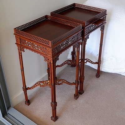 Pair of Antique Style Mahogany Side Tables with Pierced Gallery