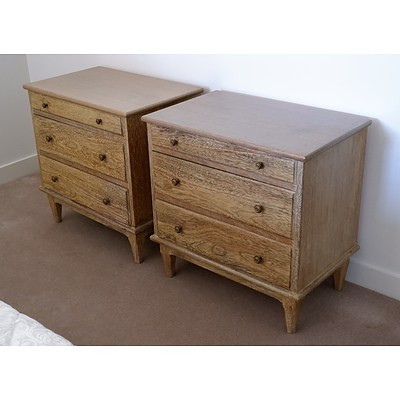 Pair of Contemporary Limed Wood Bedside Chests