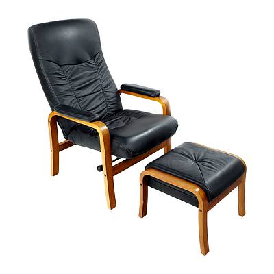 Tessa Black Leather Reclining Armchair with Matching Ottoman
