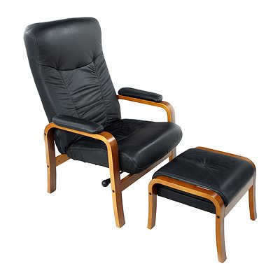 Tessa Black Leather Reclining Armchair with Matching Ottoman