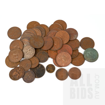 Collection of Australian and Uk Pennies and Half Pennies Including 1919 Australian Pennies