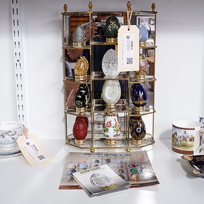 Franklin Mint 'treasury of Eggs' Complete 12 Egg Collection with Mirrored Back Display Cabinet  and Leaflets
