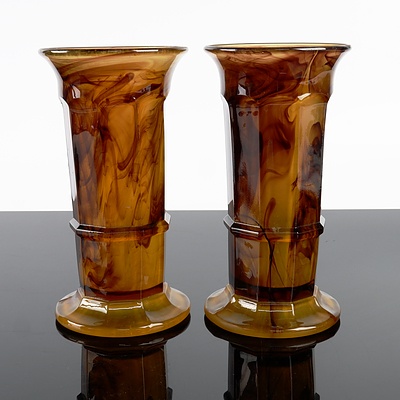 Pair of Art Deco Davidson Cloud Amber Glass Vases